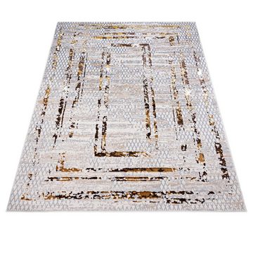 Designteppich Modern Teppich für Wohnzimmer - Glänzende Beige Creme mit Gold, Mazovia, 80 x 150 cm, Glänzende Abstrakt Marmor, Höhe 10 mm, Kurzflor - niedrige Florhöhe, Weich, Pflegeleicht