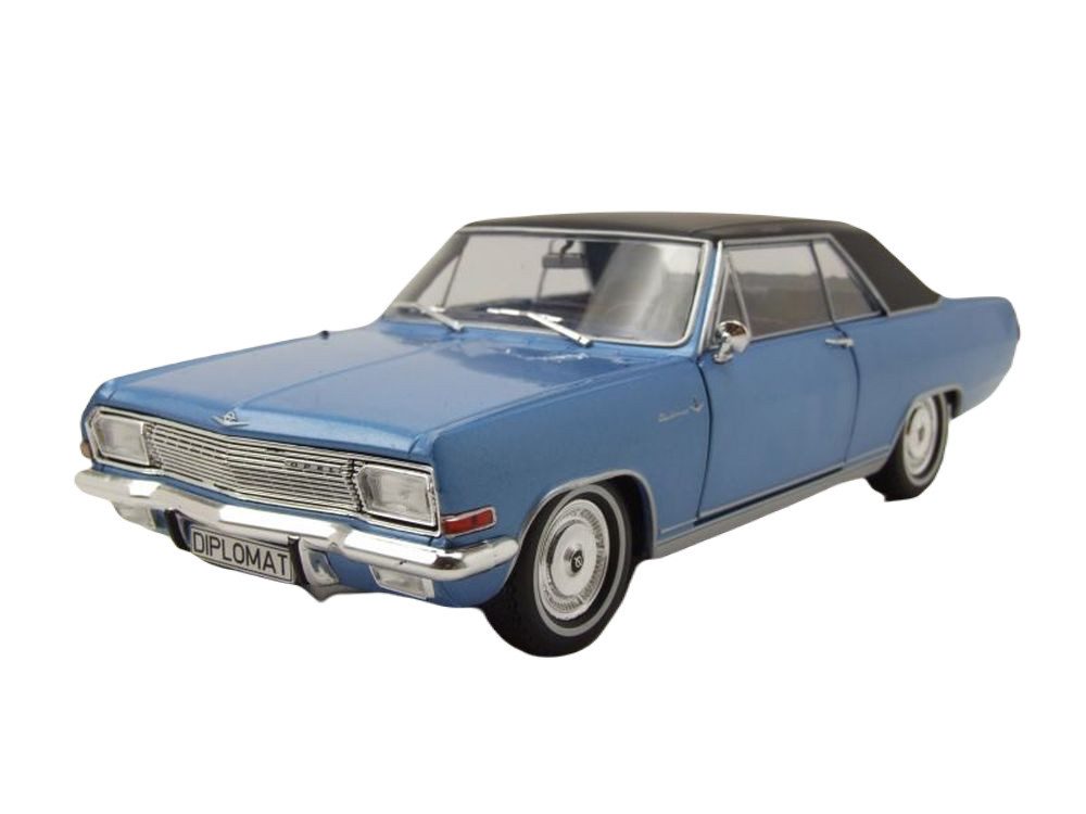 Whitebox Modellauto Opel Diplomat A V8 Coupe 1965 blau metallic schwarz, Maßstab 1:24