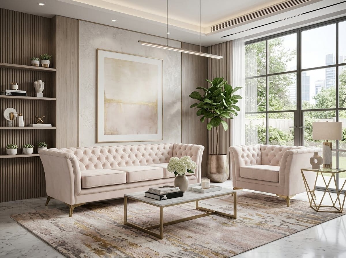 JVmoebel Chesterfield-Sofa Beiges Chesterfield Wohnzimmer-Set 3+1-Sitzer-Sofas luxuriös, 2 Teile, Made in Europa