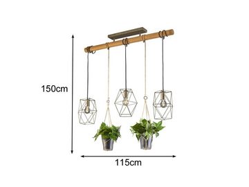 meineWunschleuchte LED Pendelleuchte, LED wechselbar, Warmweiß, Holz-lampen hängend über Esstisch-lampe Blumentopf Natur, Breite 115cm