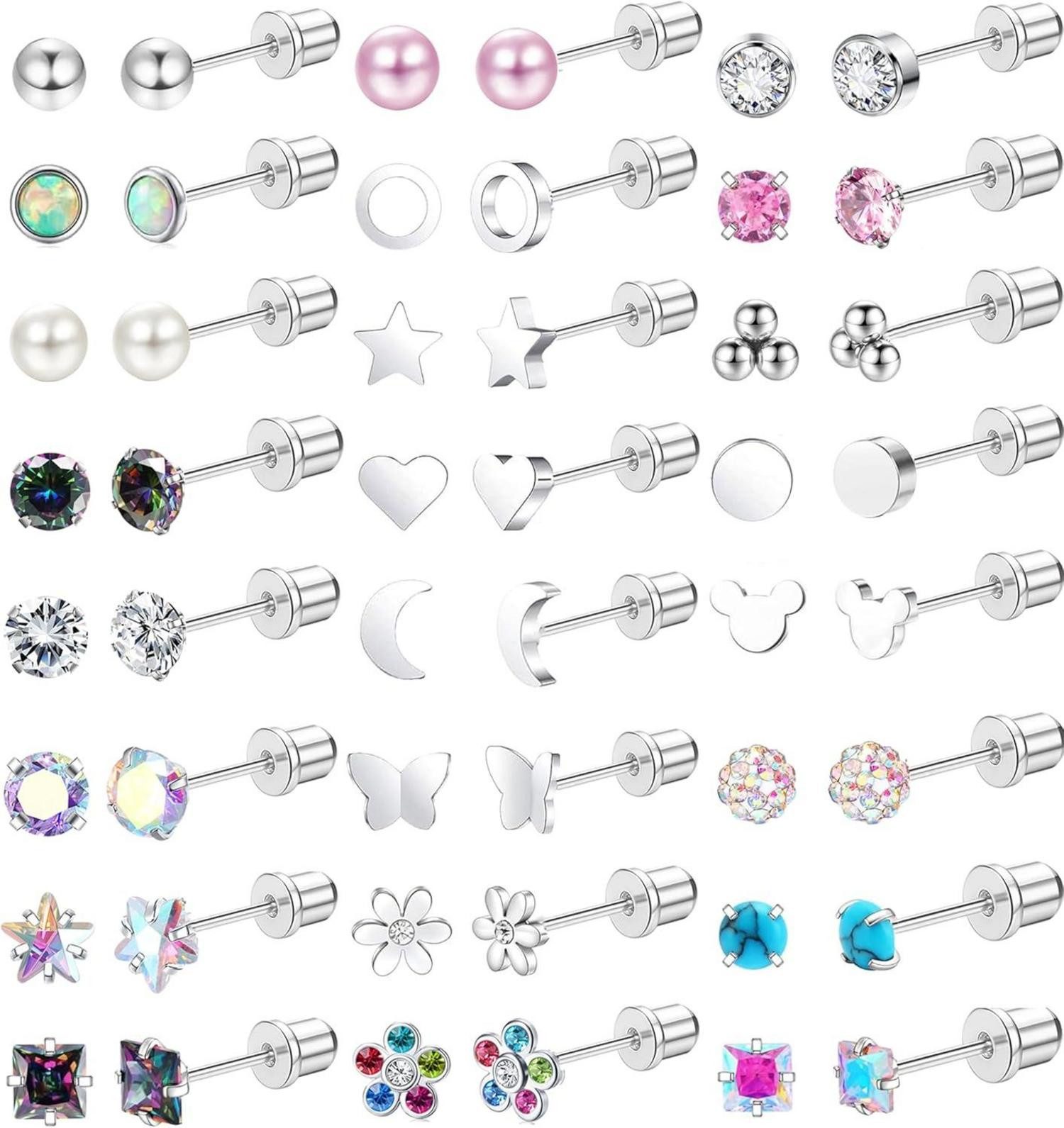 Schmuckset Ohrringe Chirurgenstahl Zirkonia Herz Schmetterling Perlen Set Kinder