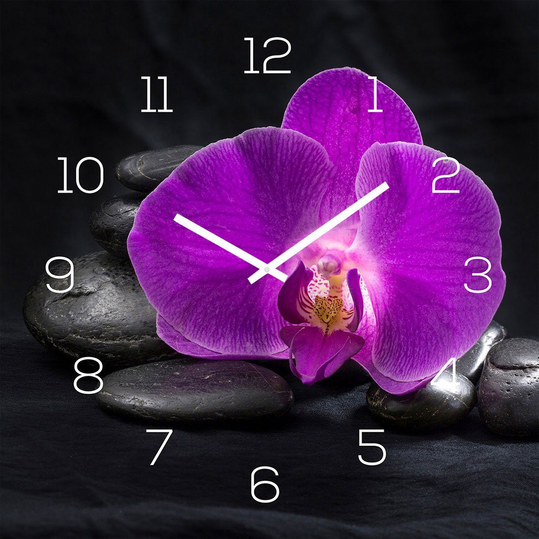 Levandeo® Wanduhr (levandeo Wanduhr Glas 30x30cm Glasuhr Uhr Glasbild Rosa Orchidee)