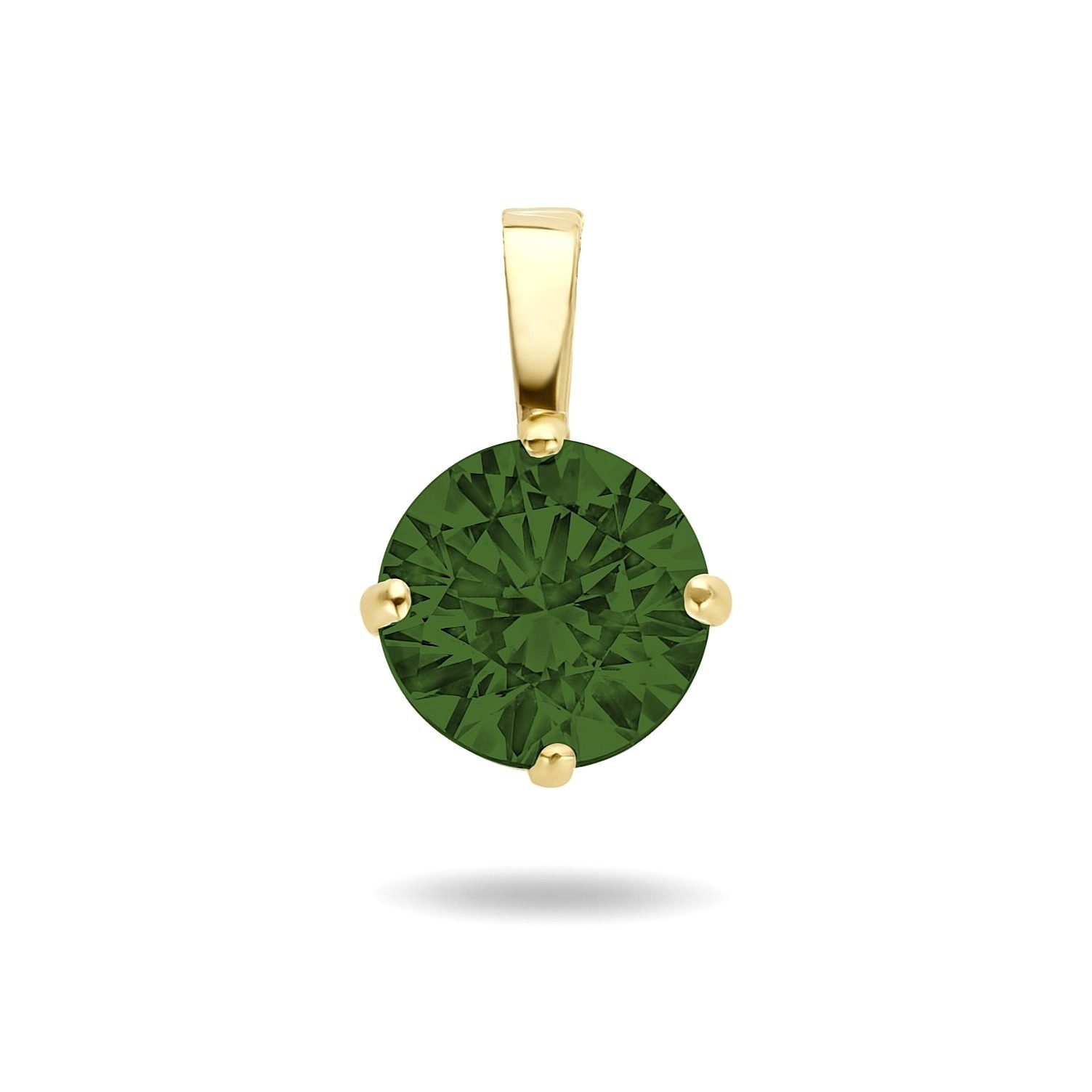 NICEANDnoble Kettenanhänger 585er Gelbgold Kettenanhänger Zirkonia rund 4 mm smaragdgrün