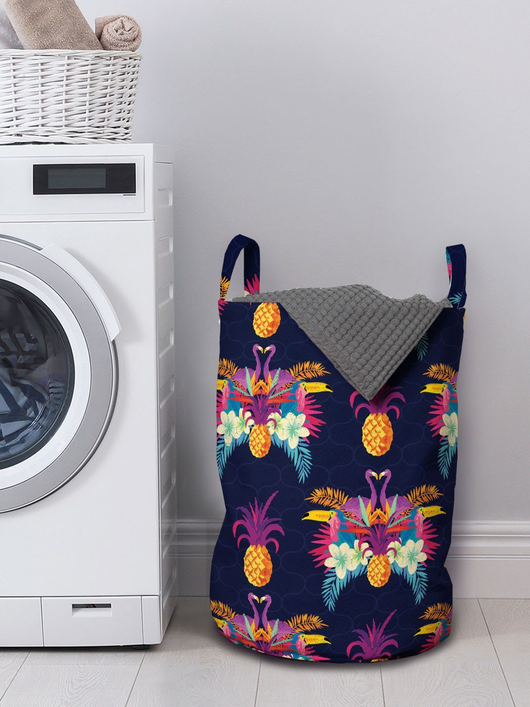 Klare Wäschekorb für Kordelzugverschluss Ananas Abakuhaus Waschsalons, Blumen Exotisch Wäschesäckchen Griffen mit