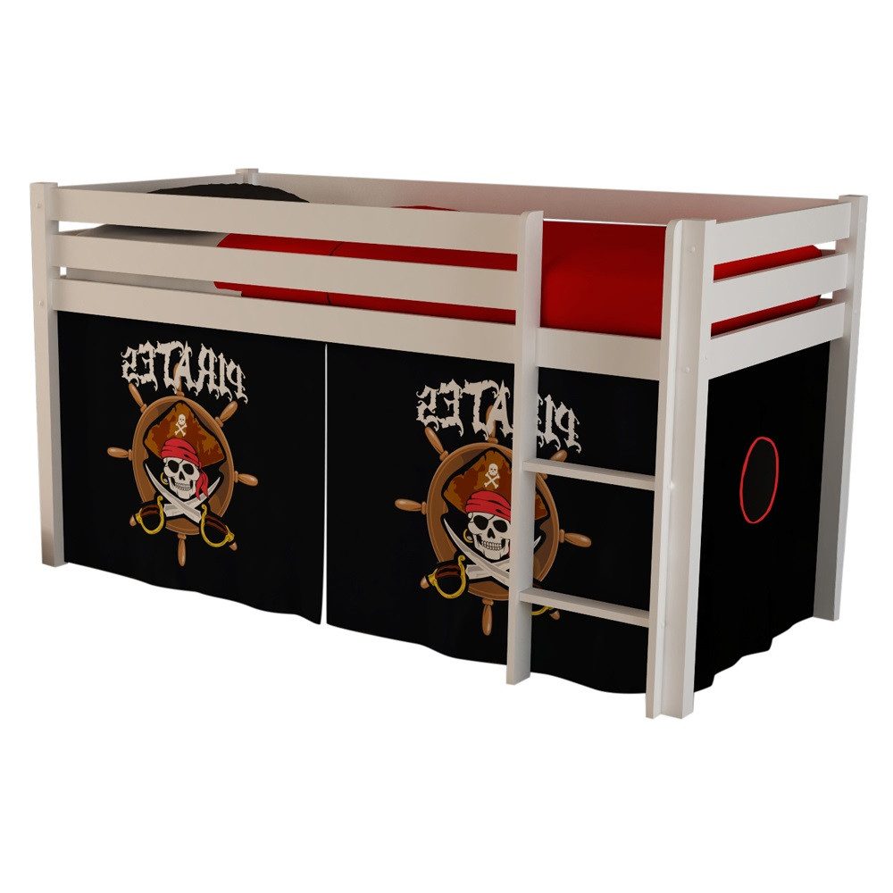 Lomadox Hochbett PINOO-12 Pirates in Kiefer massiv weiß lackiert 210/114/106 cm