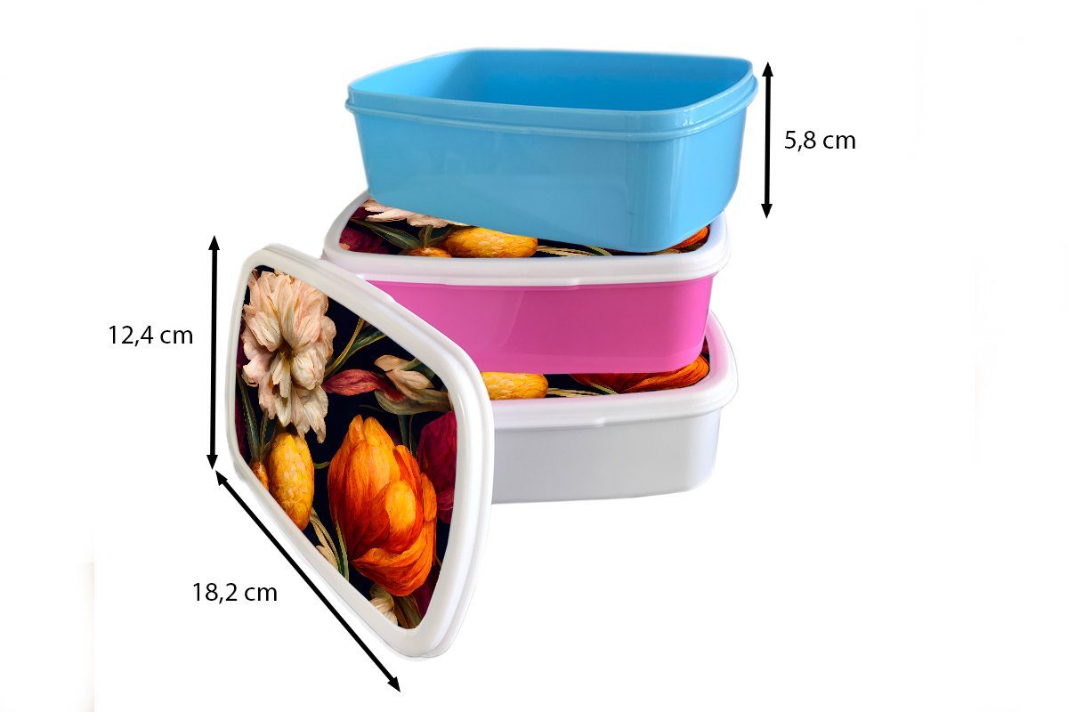 MuchoWow Lunchbox Blumen Kunststoff, (2-tlg), Brotbox - Pflanzen für und Mädchen Erwachsene, für - Kinder Brotdose, und Weiß, Jungs