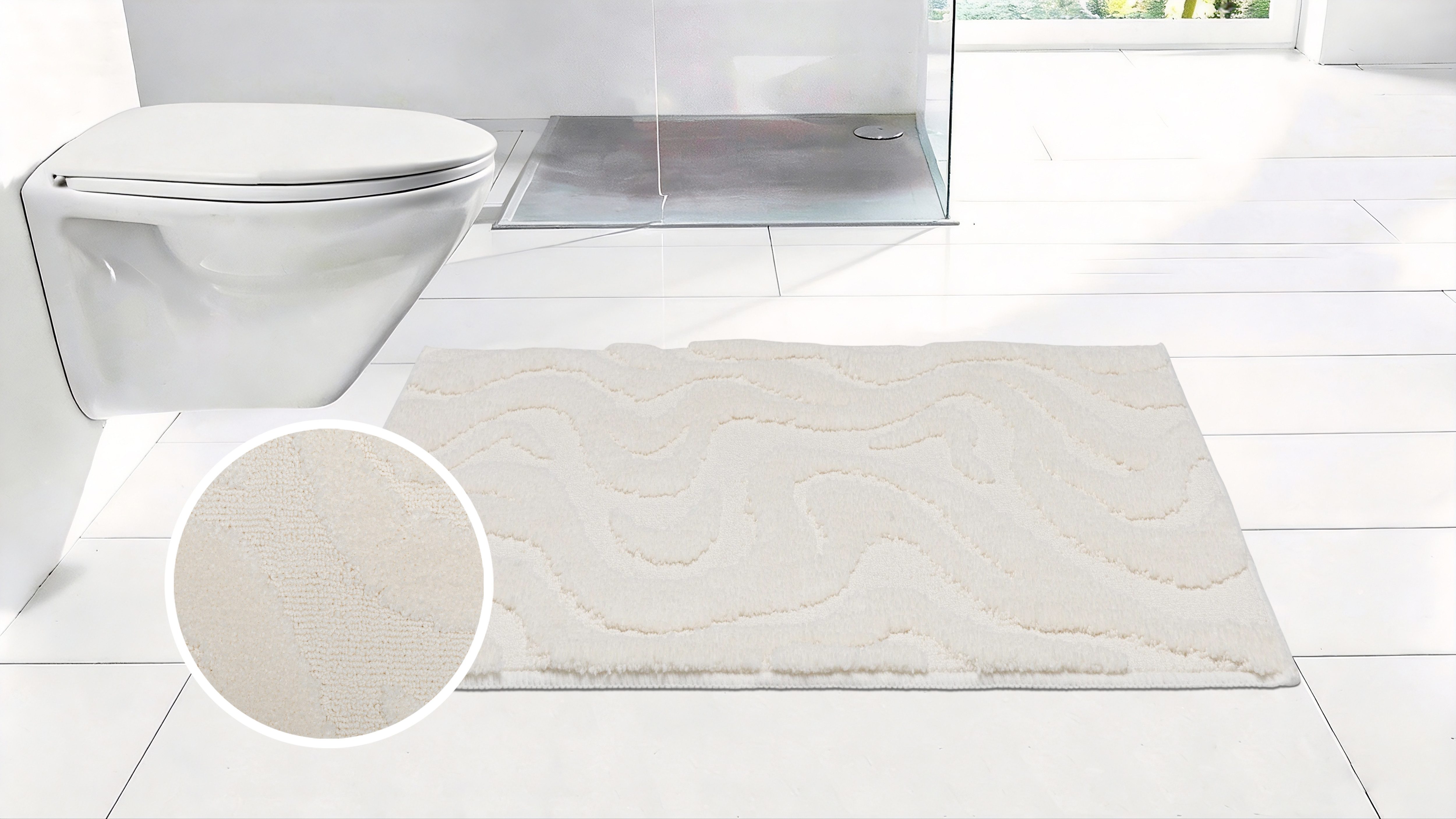 OTTO home Badematte Wave, Badvorleger, Badezimmer Teppich, Höhe 10 mm, rutschhemmend beschichtet, schnell trocknend, fußbodenheizungsgeeignet, Polyester, rechteckig, Hoch-Tief-Effekt, modernes Muster, Welle, Badteppich, Duschvorleger
