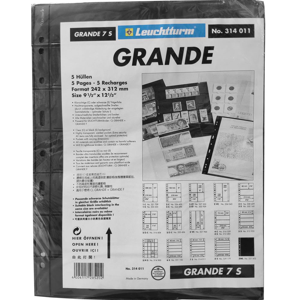 Leuchtturm Sammelkarte Kunststoffhüllen GRANDE, 7 waagrechte Streifen, schwarz, 5er Pack