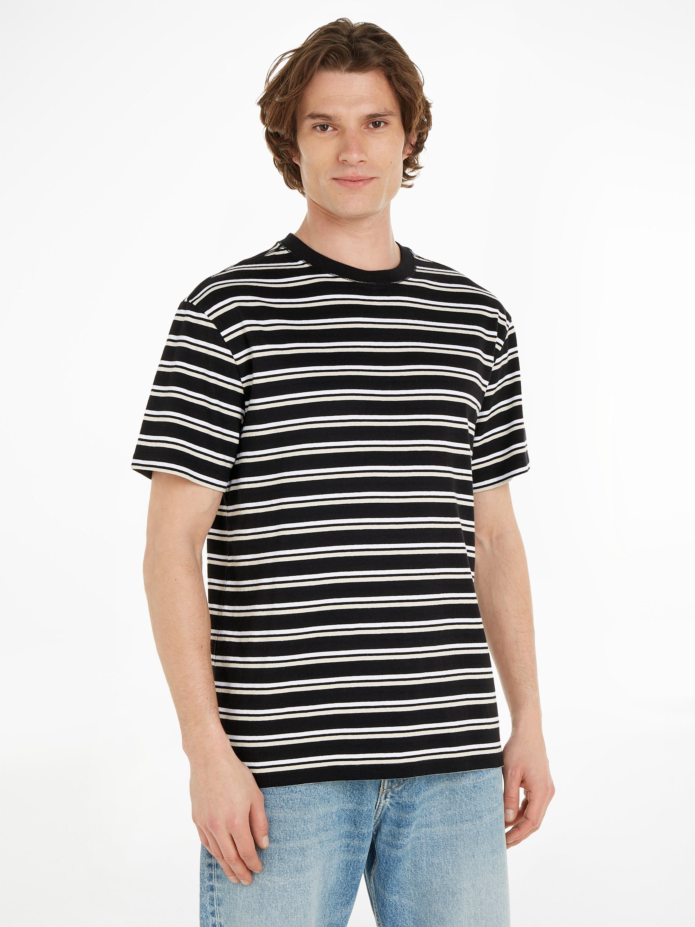 Tommy Jeans T-Shirt TJM REG EASY STRIPE TEE mit mehrfarbigen Streifen Black / Multi