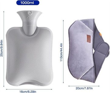 Fangqi Wärmflasche Gürtelwärmer, dreiteiliges Set, wassergefüllte Wärmflasche, 1000ML, (3-teiliges Set), Wärmflasche x1, Stoffbeutel x1, Plüschgürtel x1
