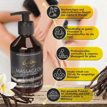 DaniChou Massageöl Vanille - Natürliches Massageöl mit Jojobaöl & Mandelöl 250 ml, 1-tlg., Wellness-Duft: Hautpflege, Stressfrei, ohne Paraffine/Farbstoffe