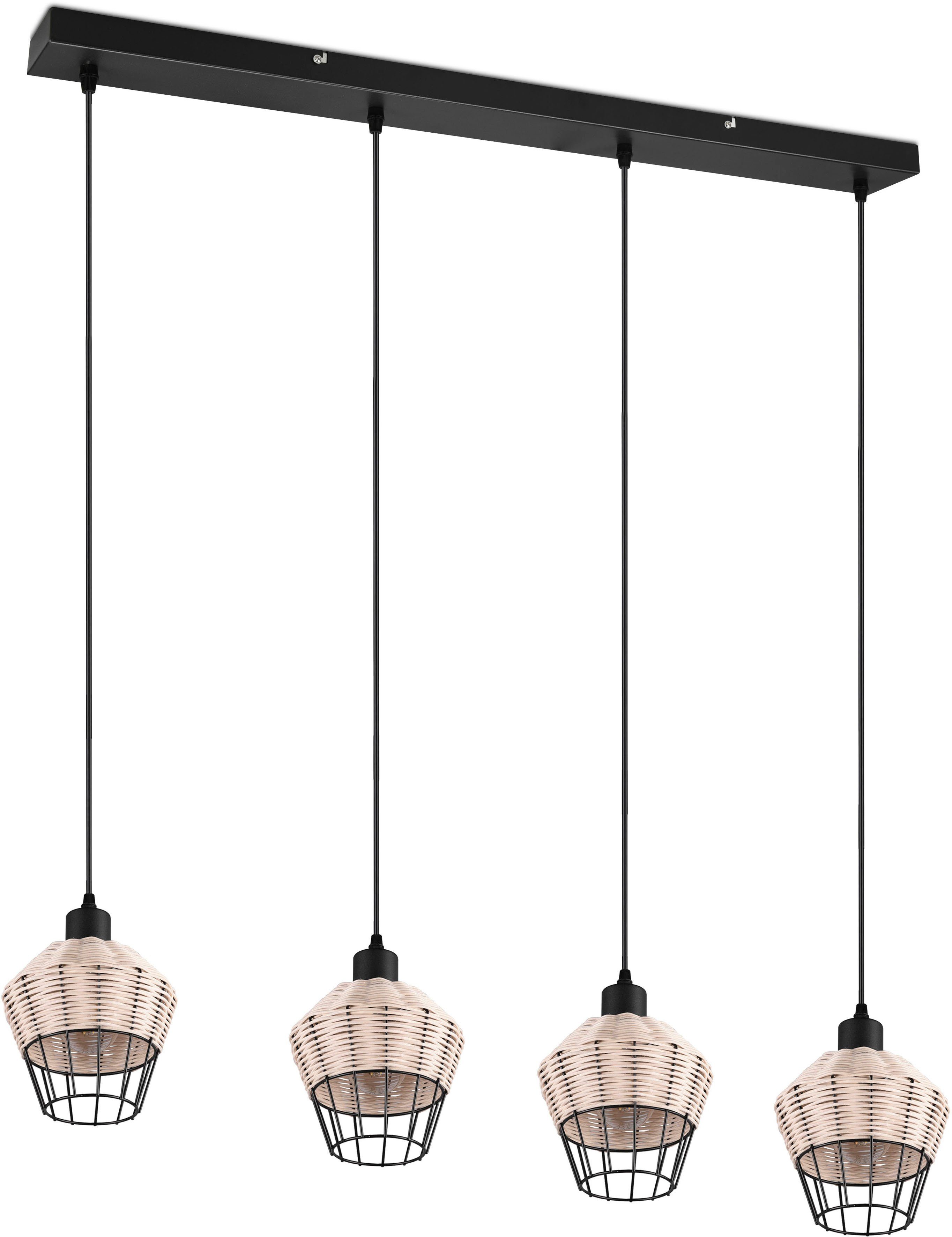 Reality Leuchten Pendelleuchte Borka, ohne Leuchtmittel, warmweiß - kaltweiß, Boho Hängelampe aus Rattan 4-flammig exkl E27 max 40W höhenverstellbar