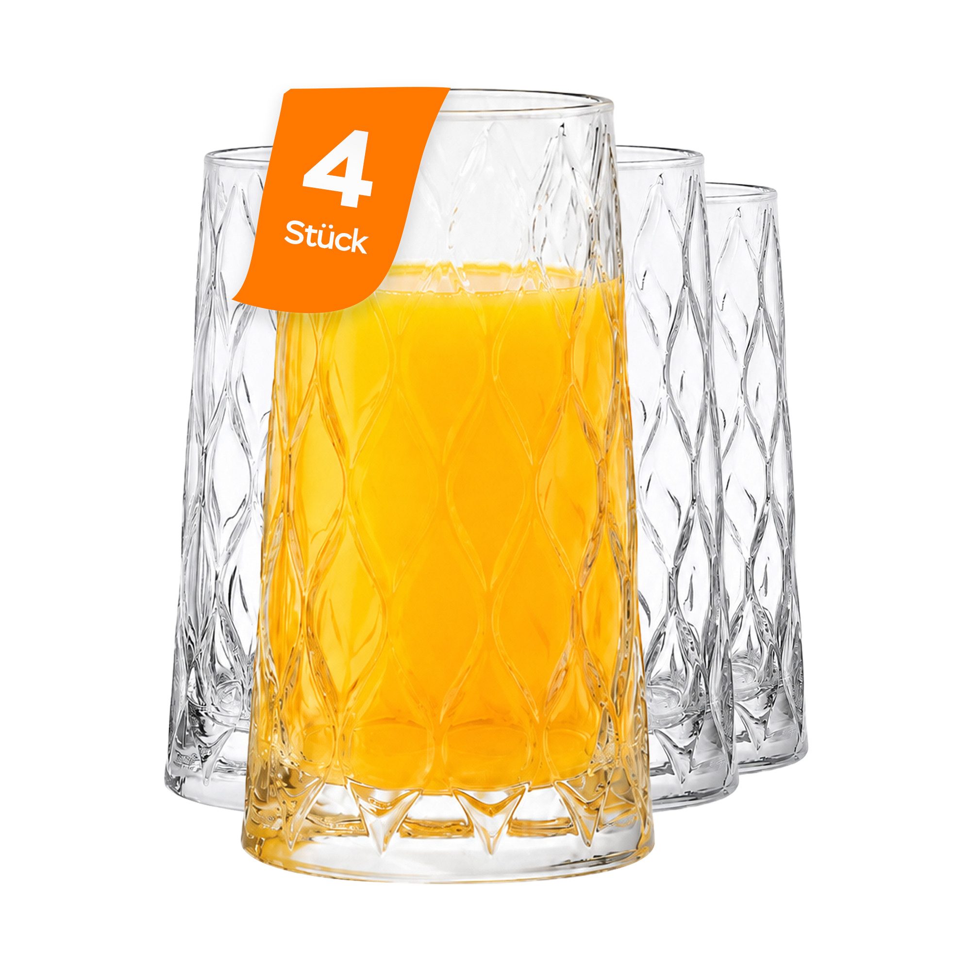 Pasabahce Gläser-Set Leafy Longdrinkglas, 4-tlg., Glas, 450 ml, 3er Set für stilvolle Drinks & Alltag