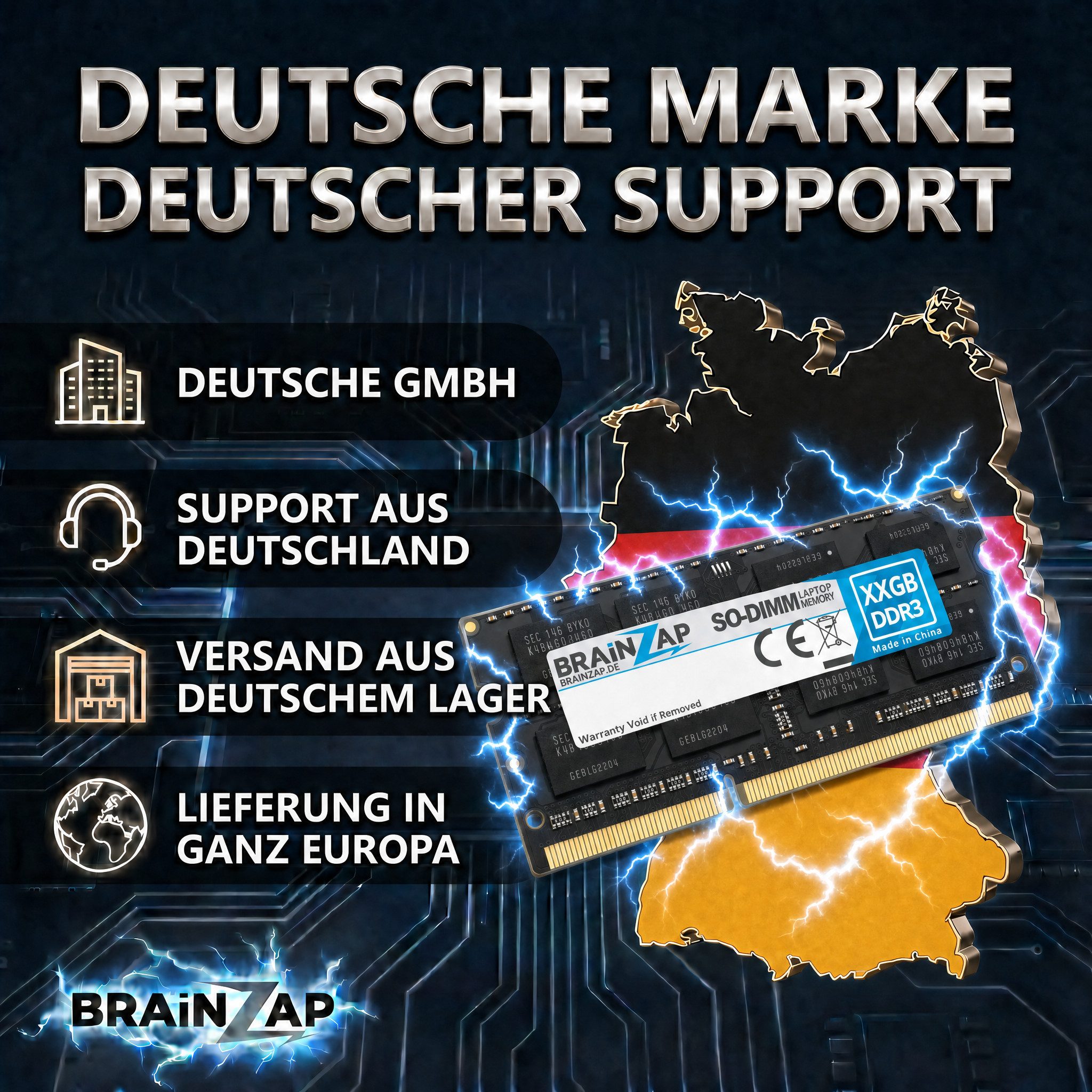 BRAINZAP 8GB RAM PC3L-12800S-11 SO-DIMM Laptop-Arbeitsspeicher (1600 MHz, CL11, 2Rx8, Non-ECC, Unbuffered, für Notebooks - Intel und)