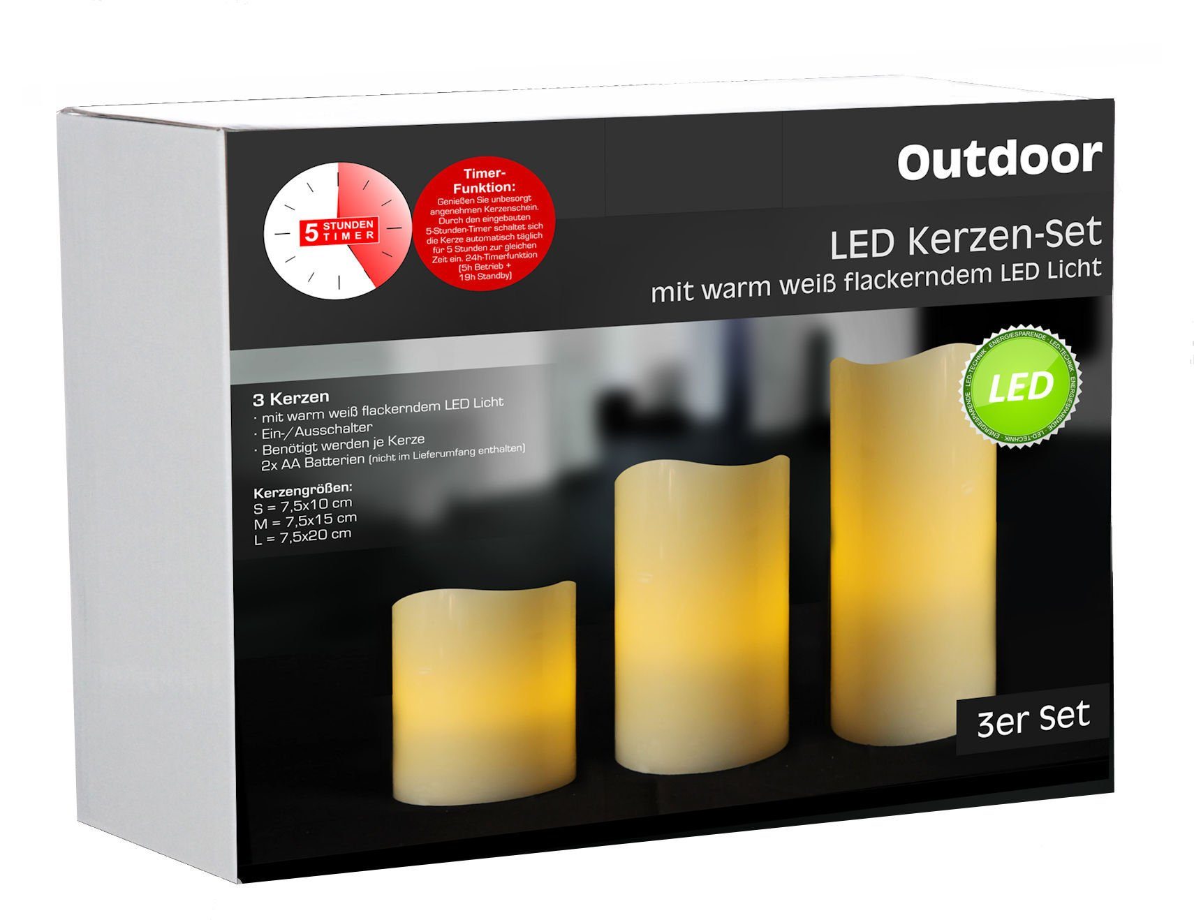 Spetebo LED Dekoobjekt LED Outdoor Set mit Kerze mit weiß, LED, warm weiß, Funktion warm 3er Timer Funktion, Timer Timer