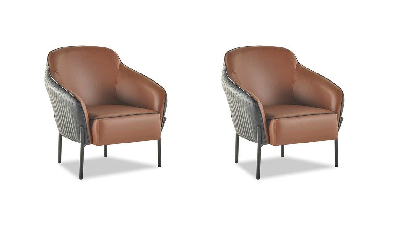 Xlmoebel Loungesessel Modernes Leder-Set mit Edelstahl in Braun und Schwarz (2-St., 2x Sessel), Made in Europa