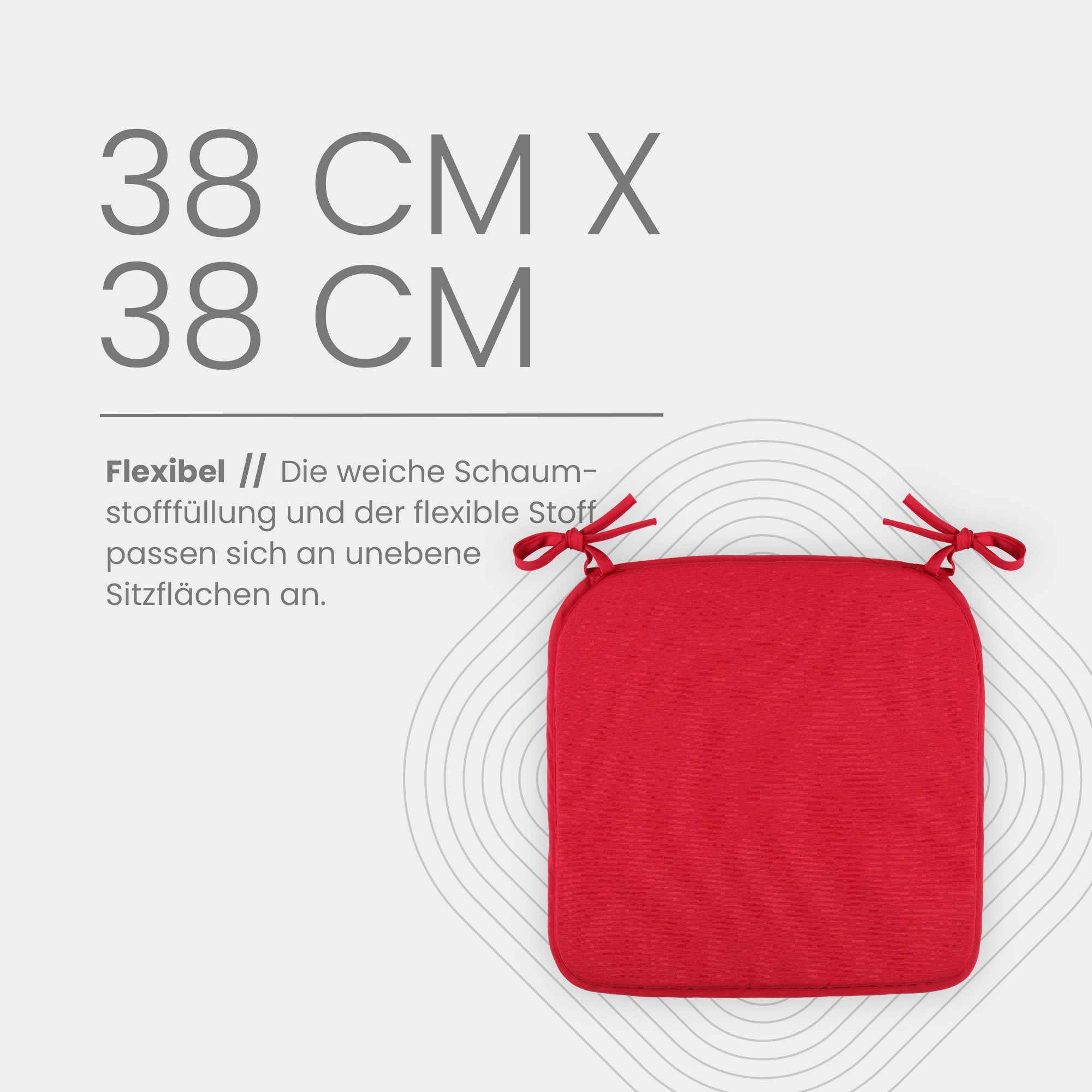 Bestlivings Stuhlkissen mit Haltebändern Canvas, 38x38cm, robust, Mischgewebe, Indoor & Outdoor