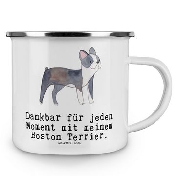 Mr. & Mrs. Panda Becher Boston Terrier Moment - Weiß - Geschenk, Metalltasse, Welpe, Emaille, Emaille, Korrosionsbeständig