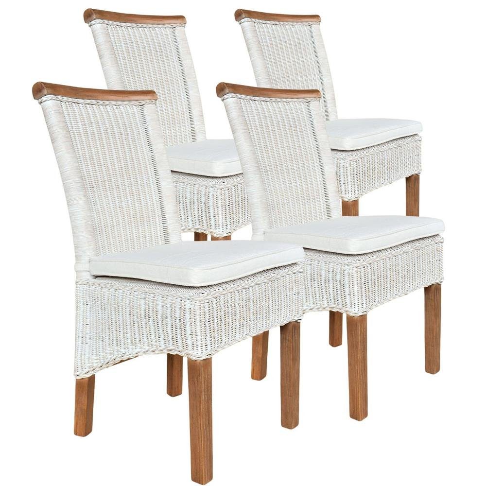soma Sessel Soma Esszimmer-Stühle Set Rattanstühle Perth 4 Stück weiß, Sitzkisse, Stuhl Sessel Sitzplatz Sitzmöbel