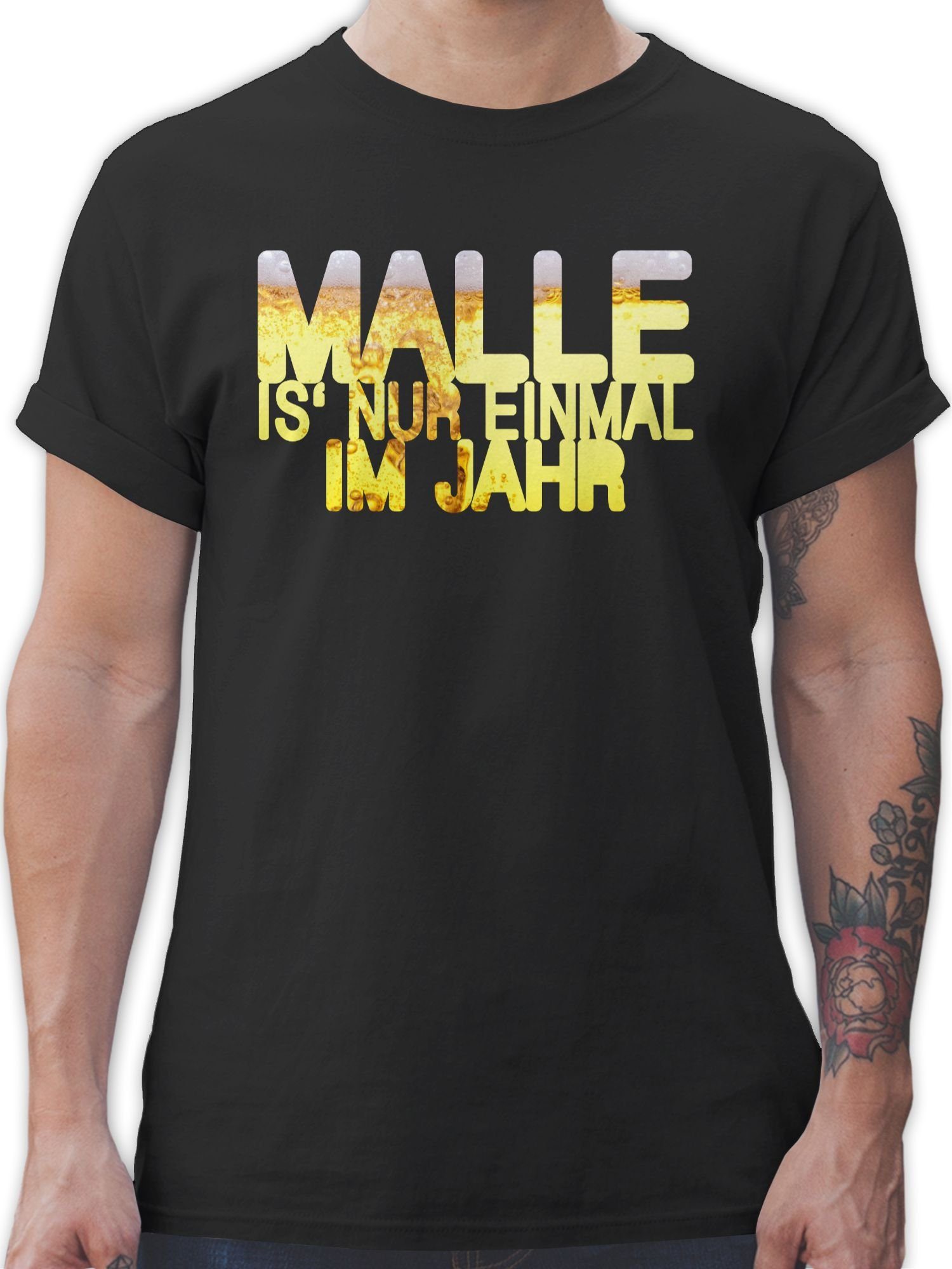 Shirtracer T-Shirt Malle is' nur einmal im Jahr Bier Sprüche Statement 1 Schwarz