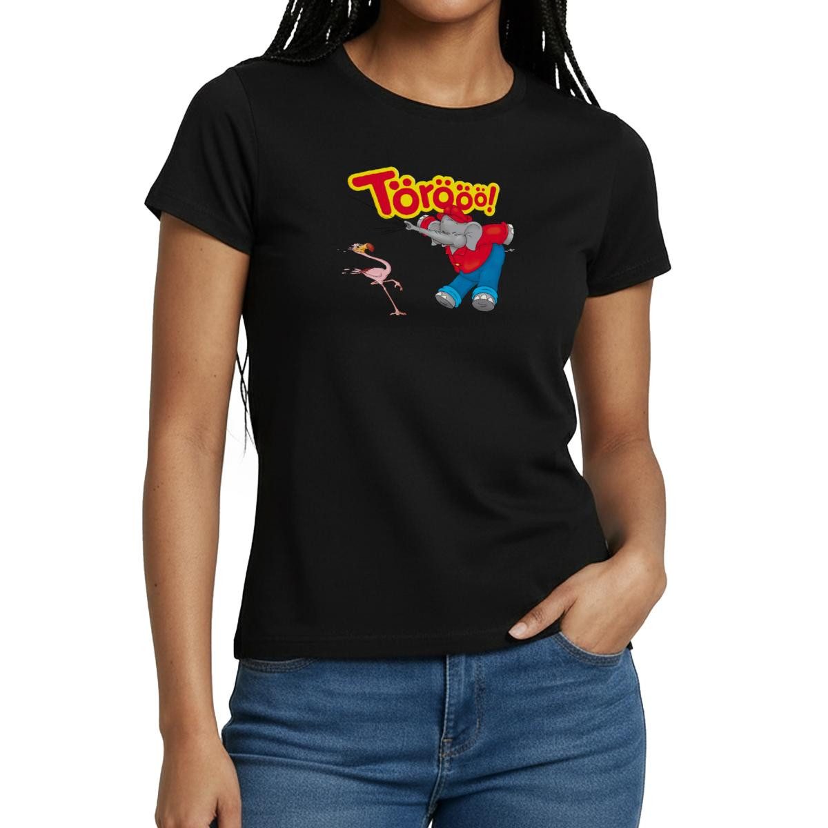 Spreadshirt T-Shirt Benjamin Blümchen Mit Flamingo Törööö Frauen T-Shirt (1-tlg)