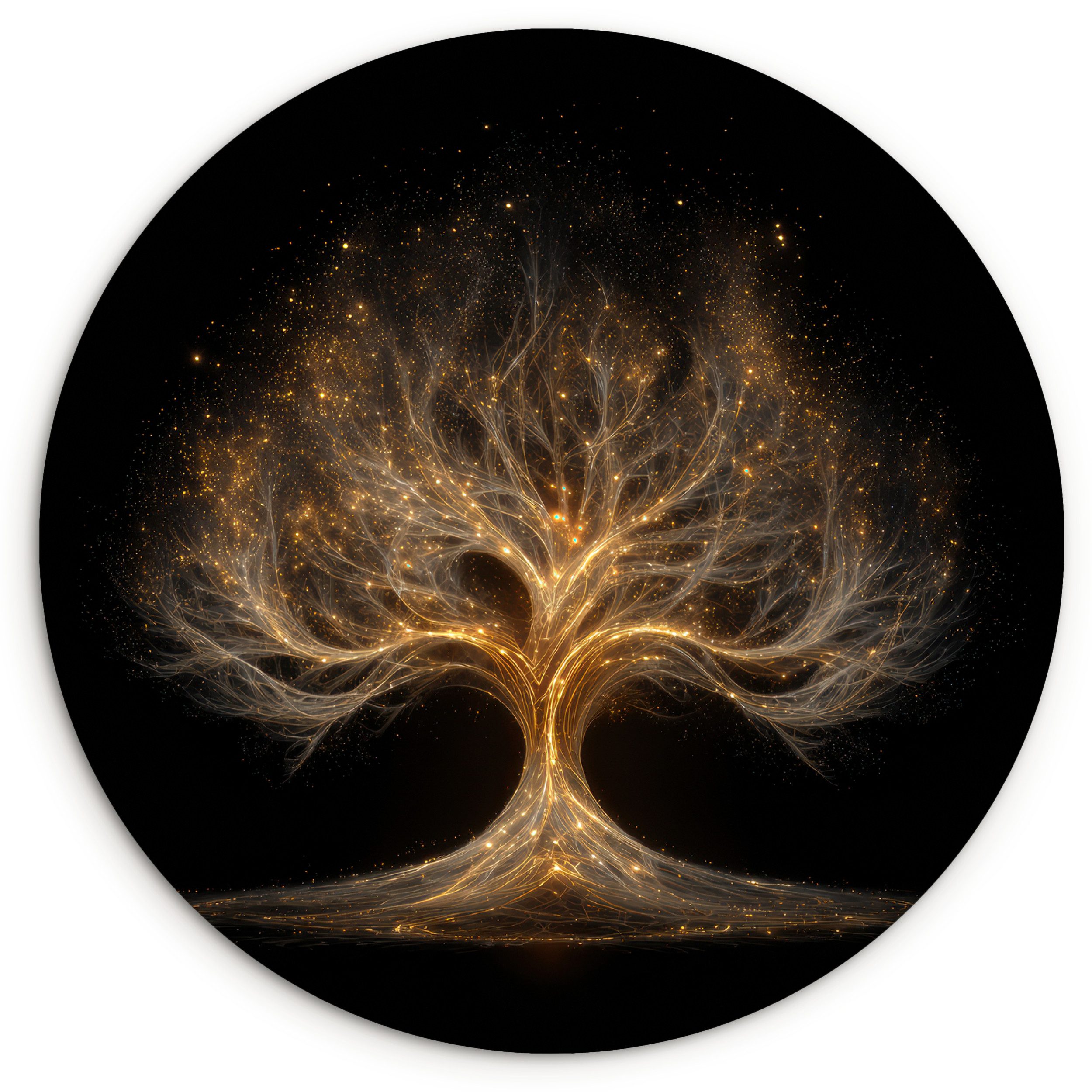 MuchoWow Gemälde Lichter - Baum - Abstrakt - Schwarz, Fotodruck (1 St), Kreis Wanddekoration, Rundes Wandbild, 30x30 cm