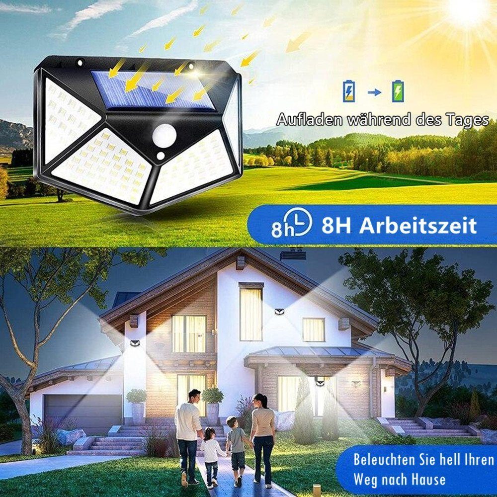 Wasserdichte, Beleuchtung- LED 2200mAh, 270 Außen, integriert, Solarleuchte iscooter Solarlampen mit fest Bewegungsmelder LED 100 ° für Vierseitige Solarleuchte LED 4er Solarleuchte Solarleuchte