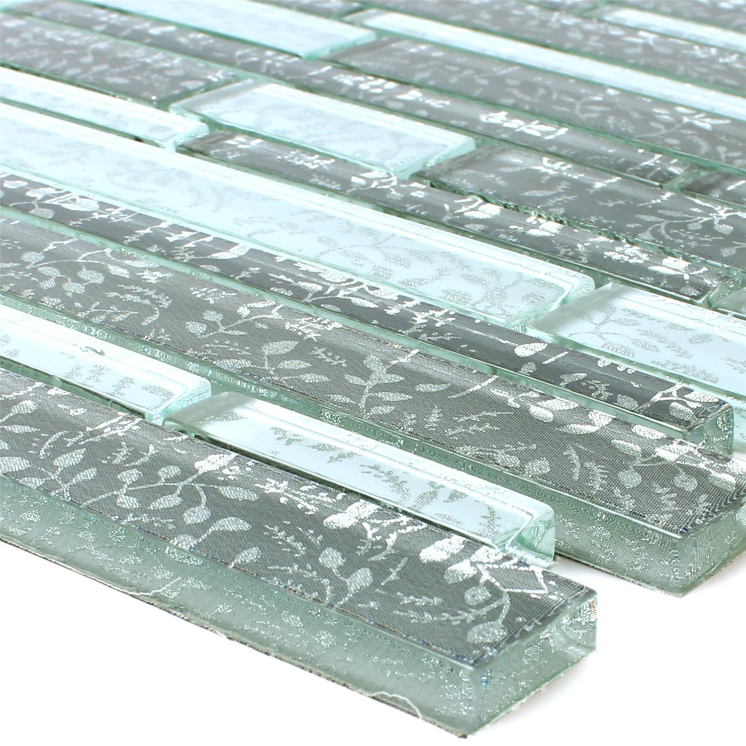 Mosafil Mosaikfliesen Glasmosaik Cliff Grau Weiss Flower, Glas 30.500x30.500, weiß-grau-silber, Verlegefertig auf ein Netz geklebt - Wasserfest