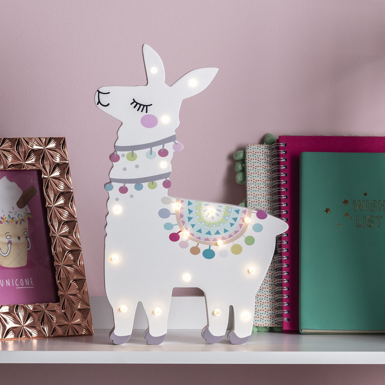 Lights4fun LED Wandleuchte Lama Wandlampe Kinderzimmer