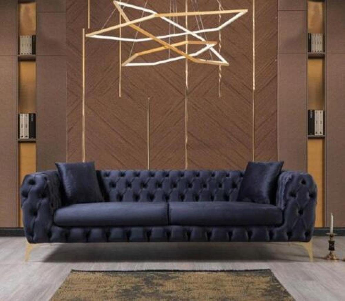 Dreisitzer Chesterfield Blau 1 in Edelstahlfüße Made Designermöbel, JVmoebel Luxus Europa Sofa Teile, 3-Sitzer