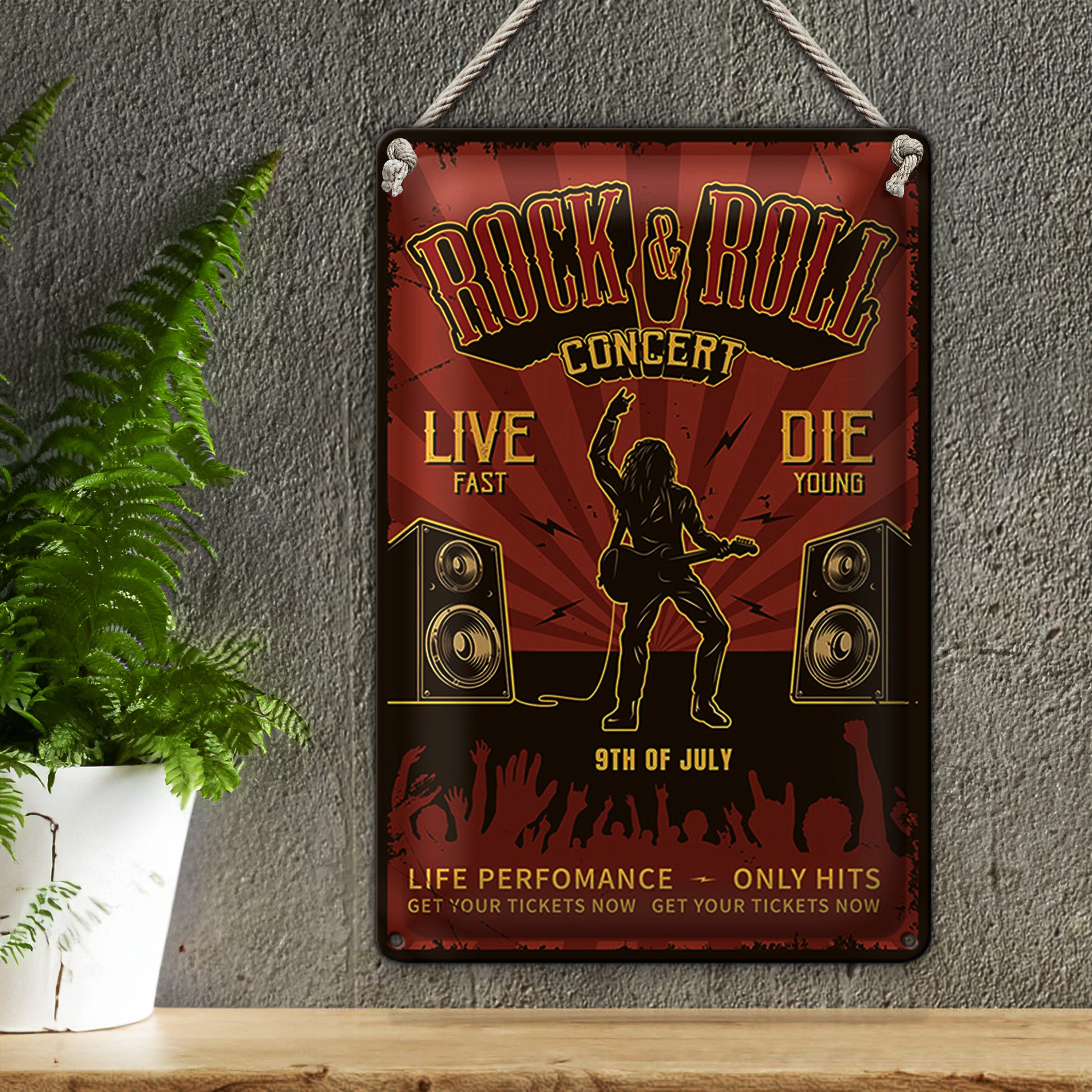 Roomando Metallschild Retro 30x40cm Rock&Roll Concert live 9th july