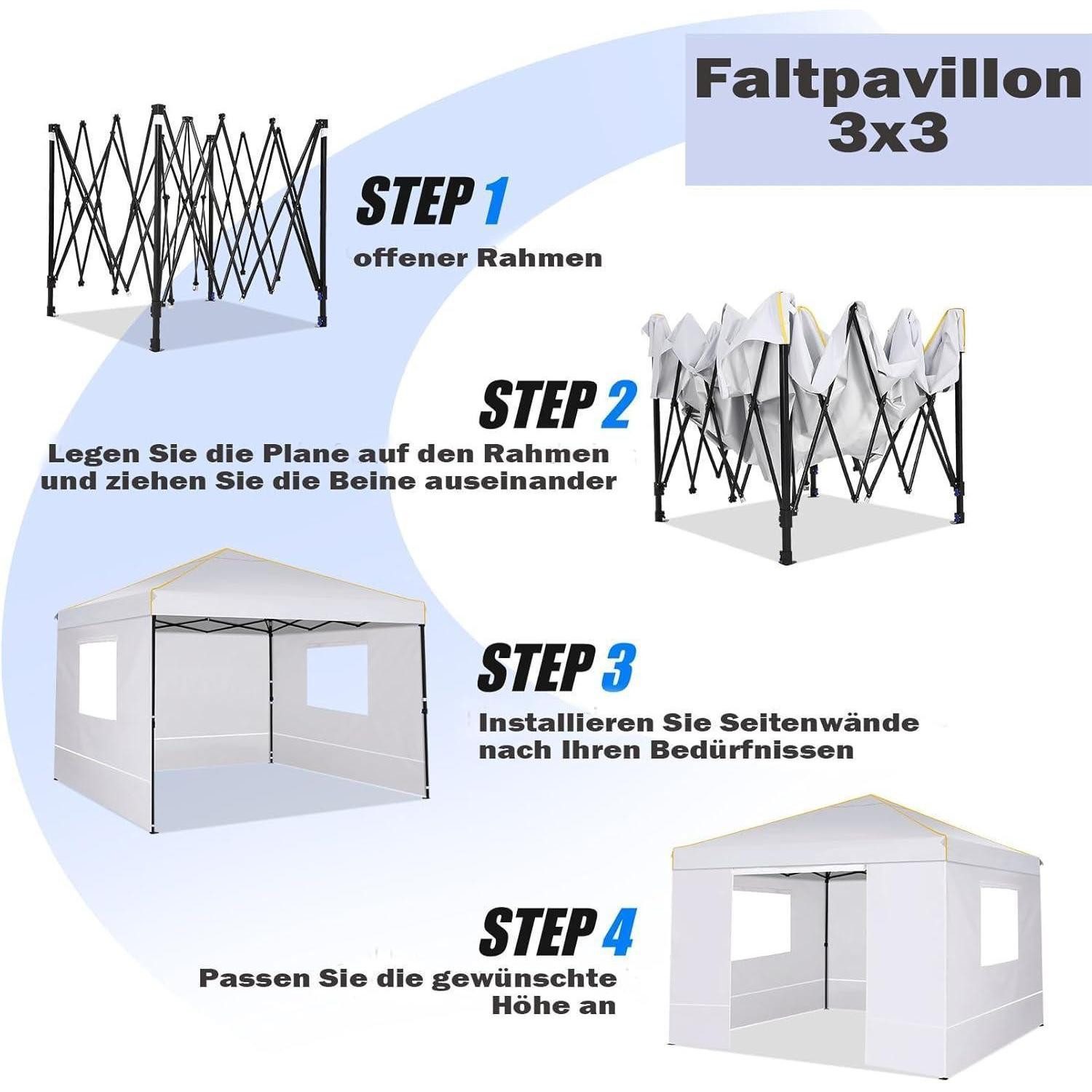 COBIZI Faltpavillon Pavillon 3x3 Wasserdicht Stabil Faltpavillon UV-Schutz 50+ Partyzelt