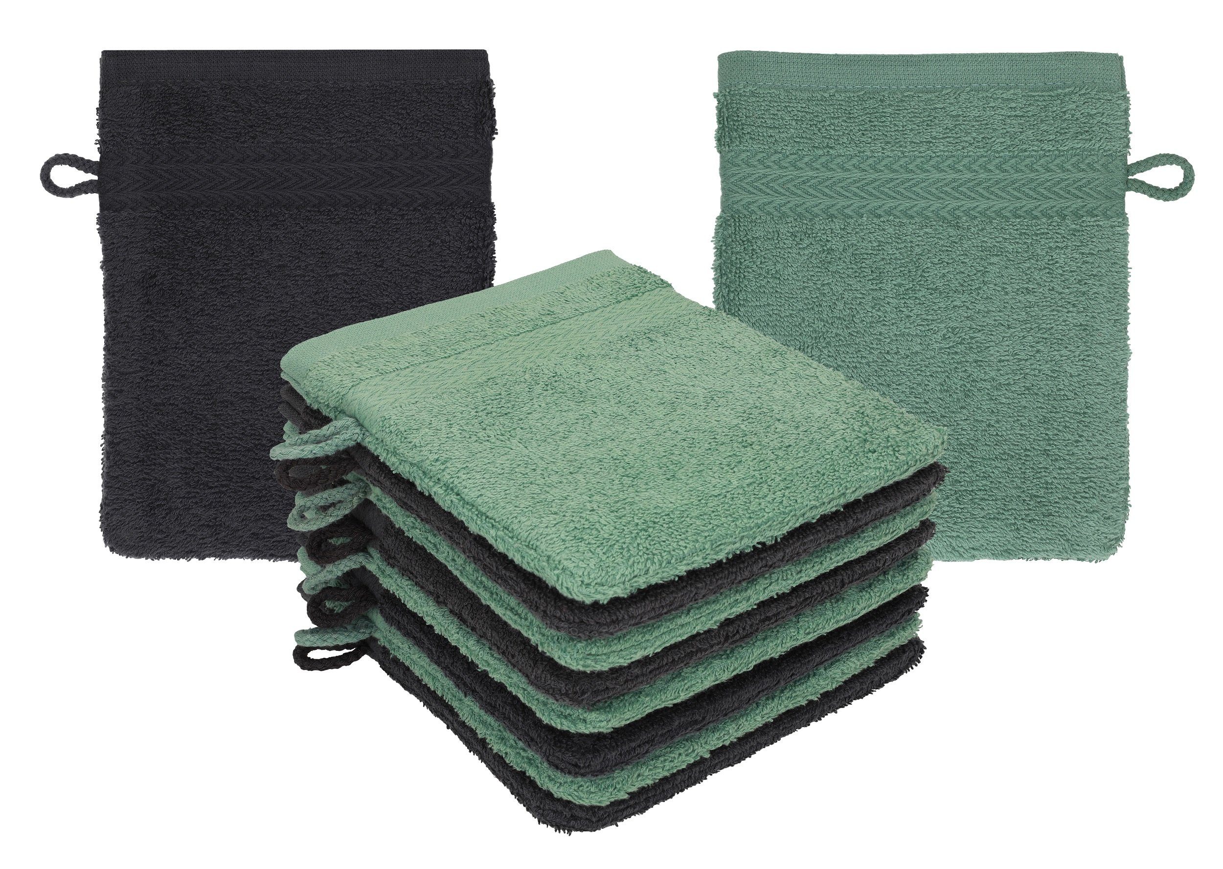 Betz Waschhandschuh 10 Stück Waschhandschuhe Waschlappen Set Premium 100% Baumwolle 16x21 cm Farbe Graphit - tannengrün (10-tlg)