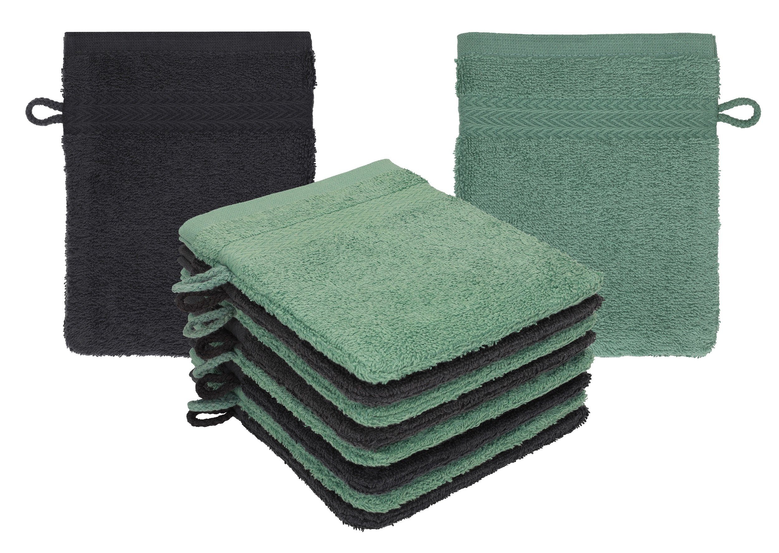 Betz Waschhandschuh 10 Stück Waschhandschuhe Premium 16x21 cm Farbe Graphit - tannengrün, (10-St)