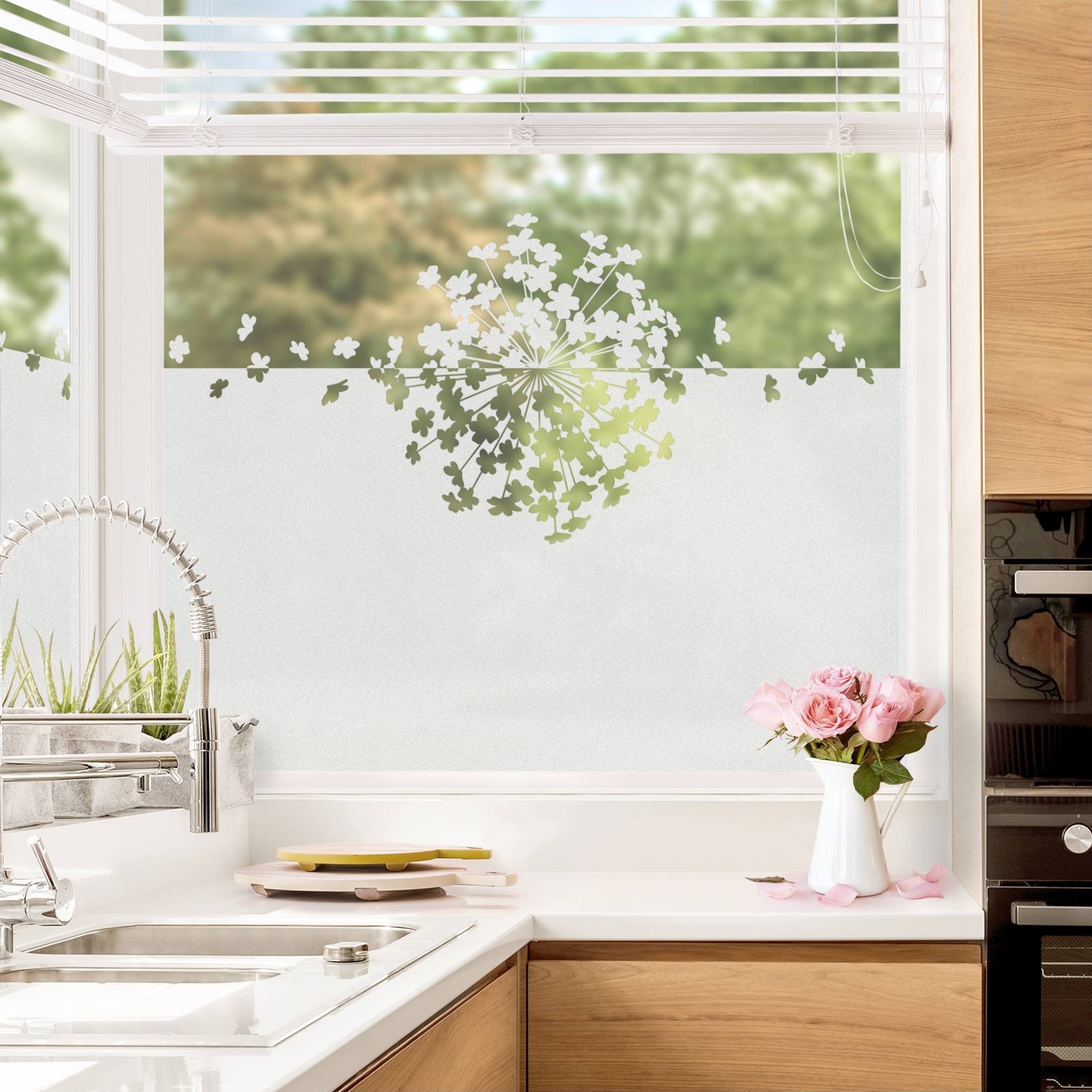 Bilderdepot24 Fensterfolie statisch haftend Motiv Fensterdeko Kugelblume Blütenflug Bordüre Blume, blickdicht, Innen Fenster Tür Balkontür Küche Badezimmer Wohn – Bild 4 von 5