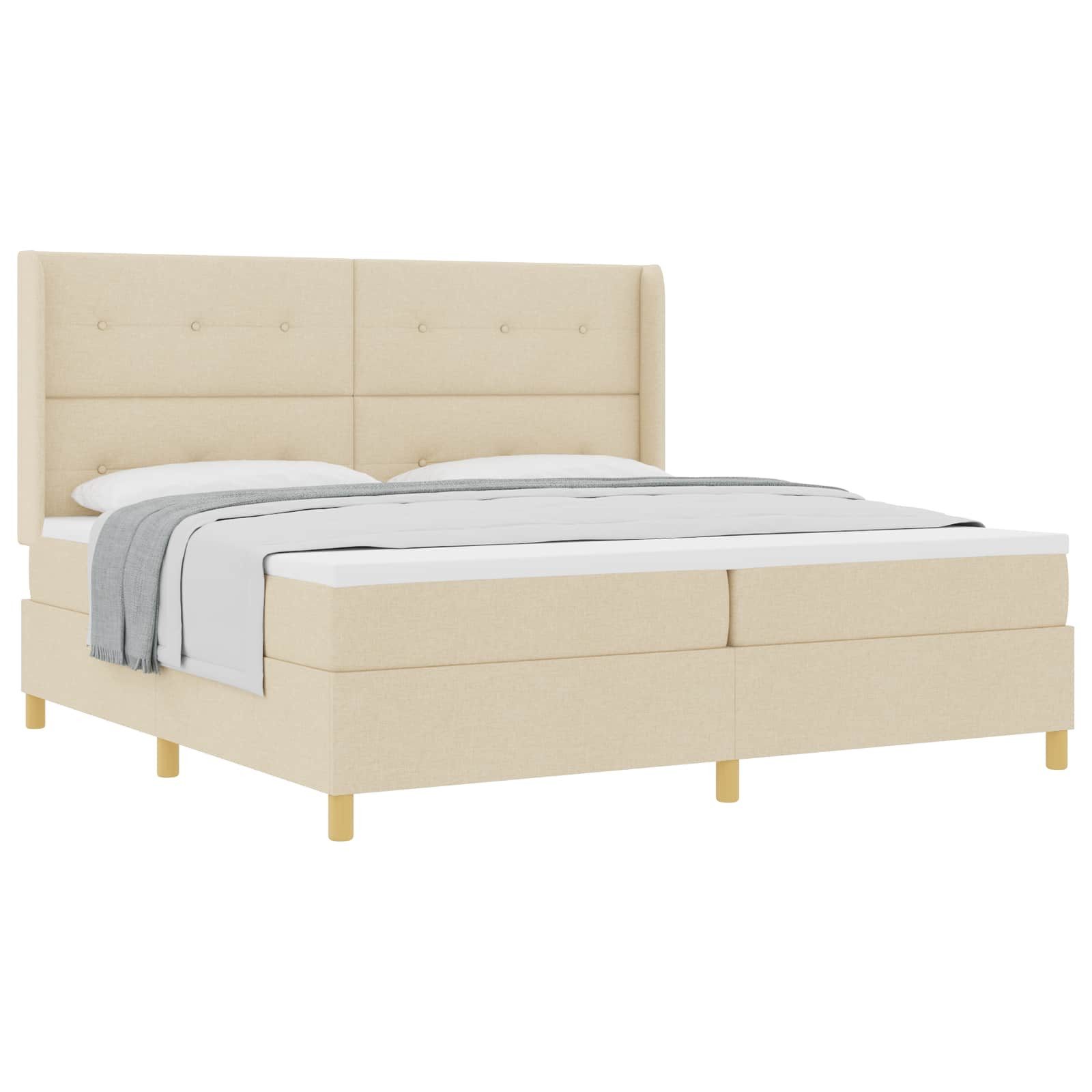 Bett Boxspringbett mit Kopfteil Creme 200 x 200 cm Stoff