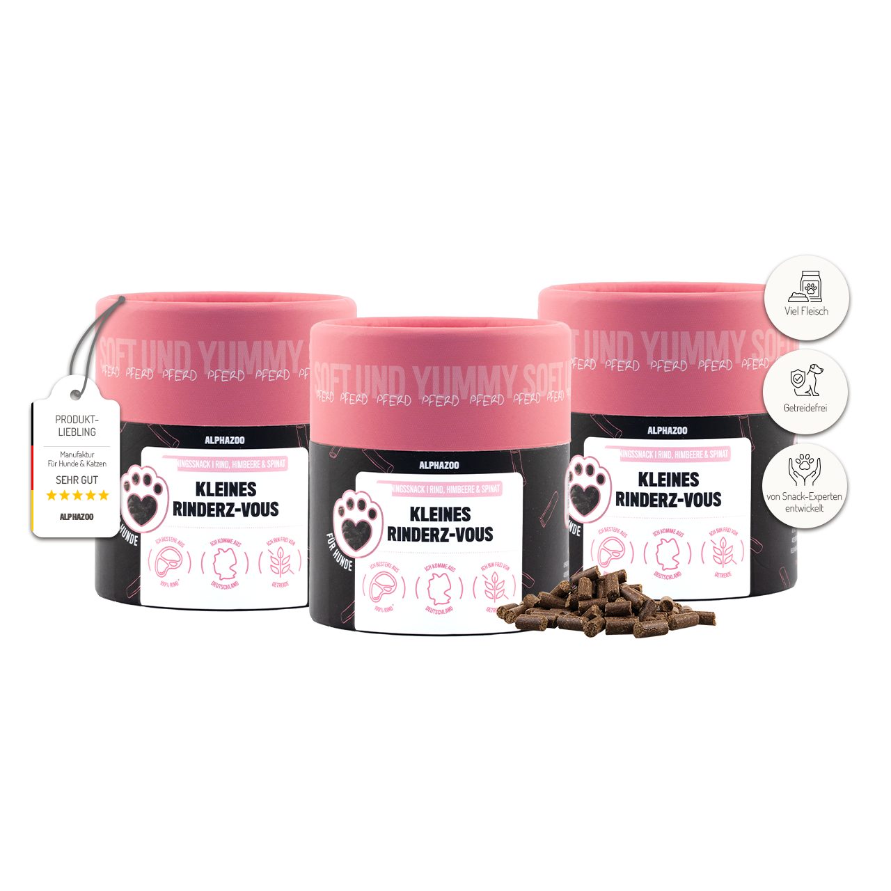 ALPHAZOO Kleines Rinderz-Vous 3 x 65g Rind, Snack für: Hund