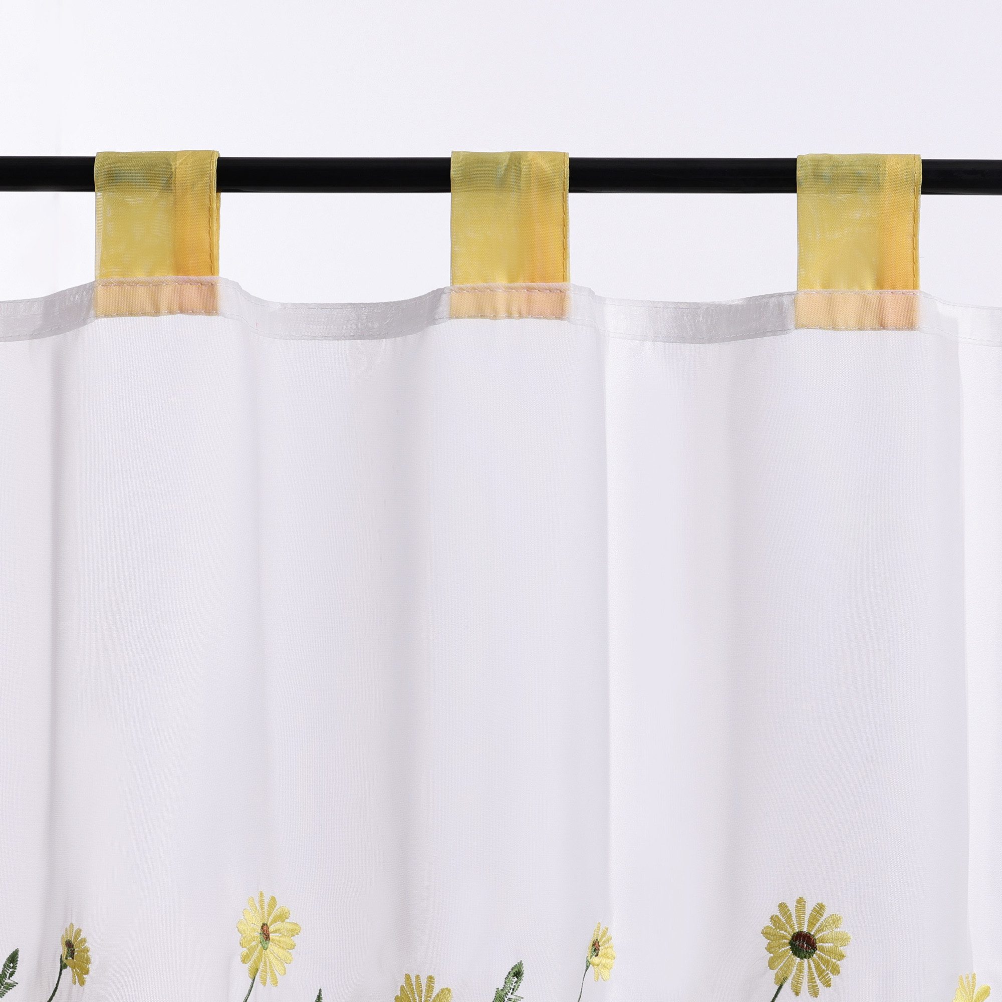 Joyswahl Scheibengardine Lily Kurzstore Bistrogardine Fenstergardine im Landhausstil (1 St), Schlaufen, transparent, Voile, Blumenstickerei am unteren Rand, für – Bild 5 von 5