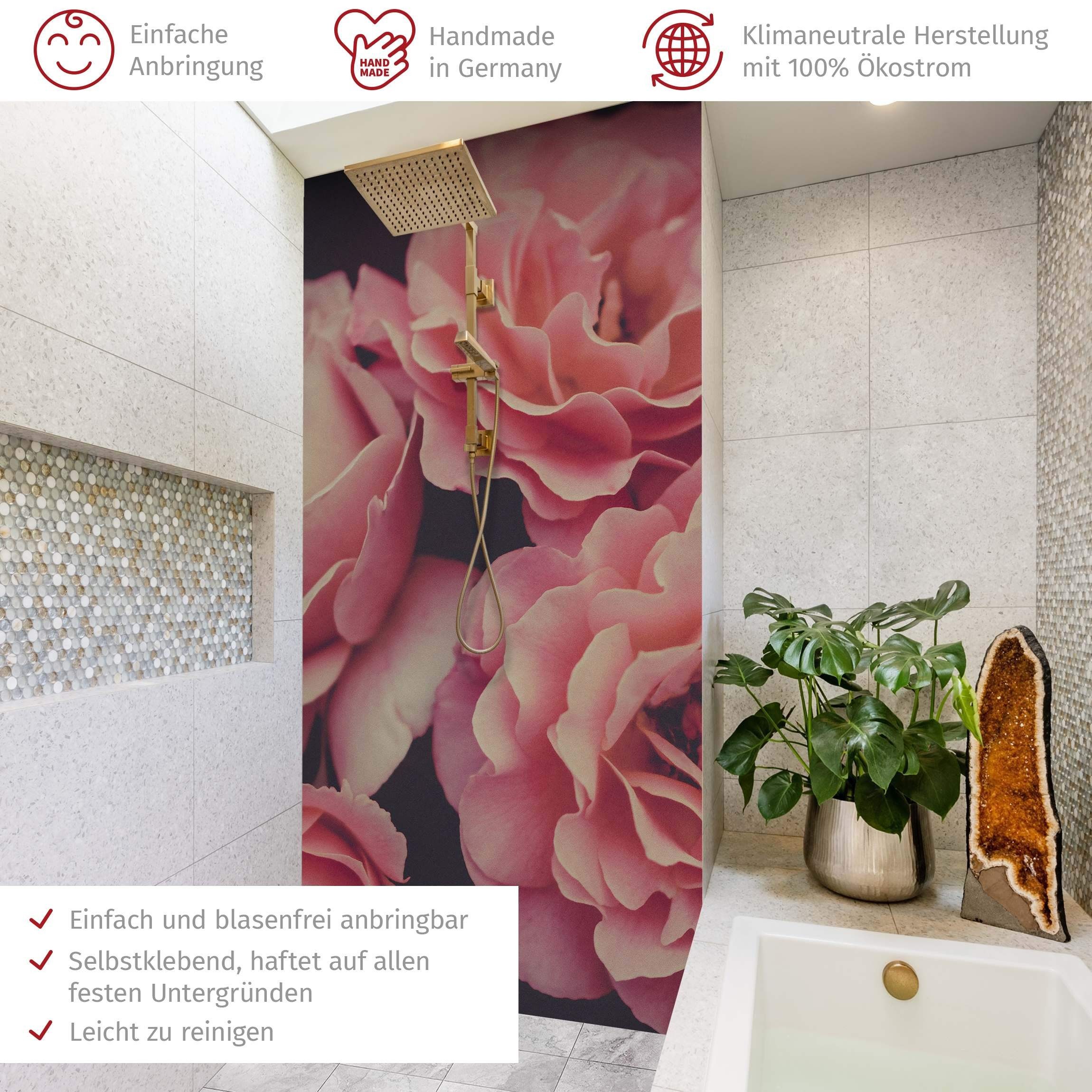 Thumbnail - Bilderdepot24 Badrückwand Blumen rosa Duschrückwand ohne Bohren Dusche Rose, (1-tlg., Hart-Folie Smart matt 0,35 mm), fu...
