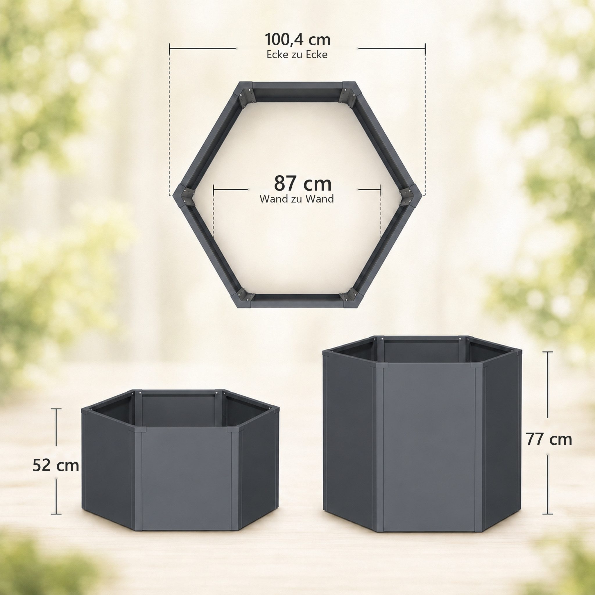 Kubus Hochbeet Siena sechseckiges Pflanzbeet für Garten, Terrasse und Balkon, Hexagon-Design, pulverbeschichtet, UV-beständig