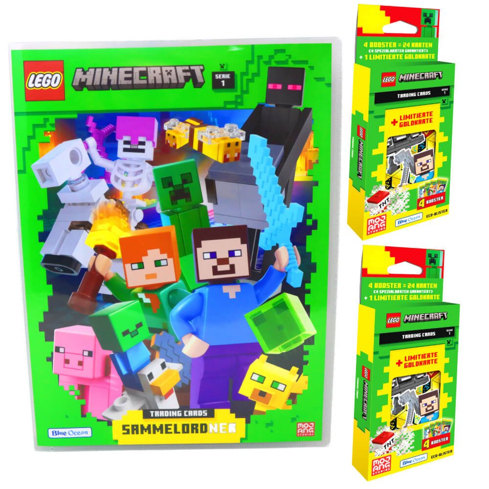 Blue Ocean Sammelkarte Lego Minecraft Karten Serie 1 - Sammelkarten Trading Cards (2024) - 1, Lego Minecraft Karten Serie 1 - 1 Mappe + 2 Blister
