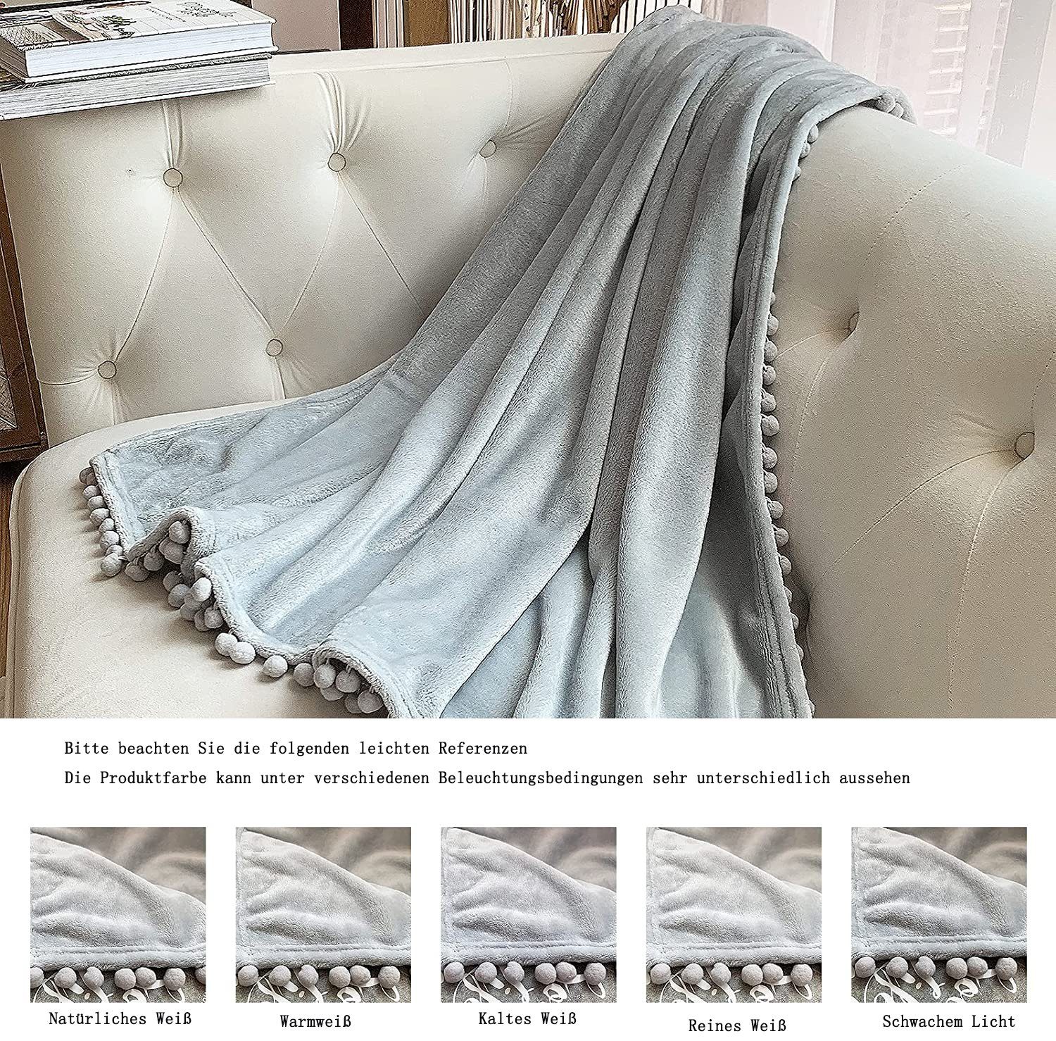 Kinderdecke Flanell Pompoms Couch, Decke für Kuscheldecke Decken, Sofa Decke GelldG