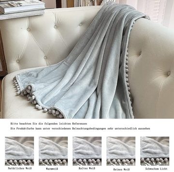 Kinderdecke Flanell Decke Pompoms Kuscheldecke Sofa Decken, Decke für Couch, GelldG
