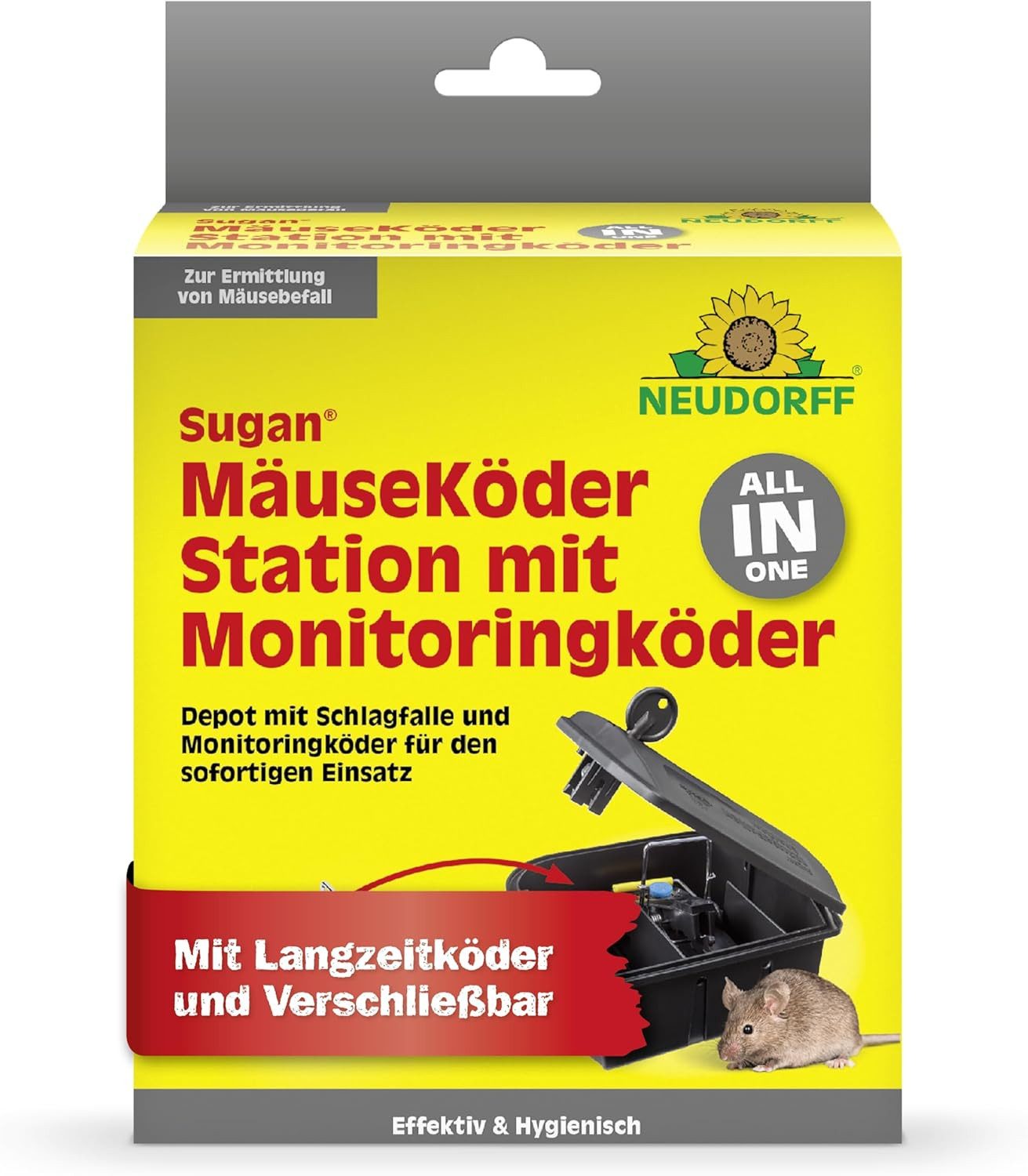 Neudorff Schlagfalle Neudorff Sugan MäuseKöderStation mit Monitoringköder 1 Stück, Verschließbare Köderstation mit integrierter Schlagfalle