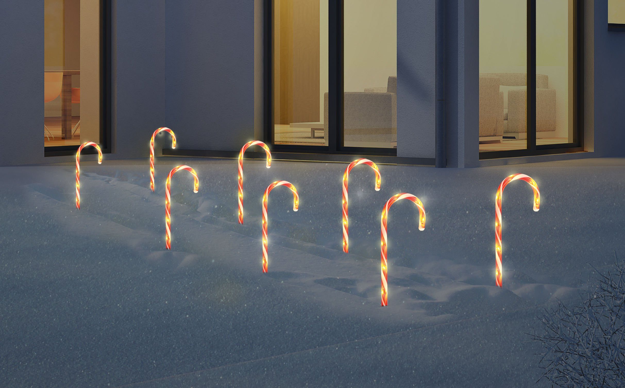 Spetebo LED Dekolicht Zuckerstangen mit 7 LED - 8 Stück im Set - Timer, 8 Leuchtmodi / Timer, LED, warmweiss, Timer