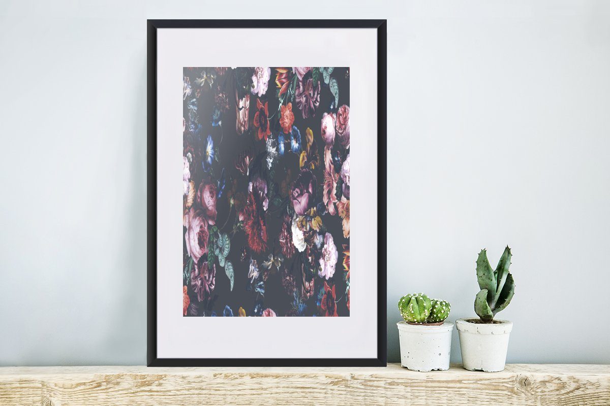 Schwarzem Rahmen, Farben, Flora MuchoWow mit - - Kunstdruck, Poster, St), Poster (1 Bilderrahmen Gerahmtes Blumen