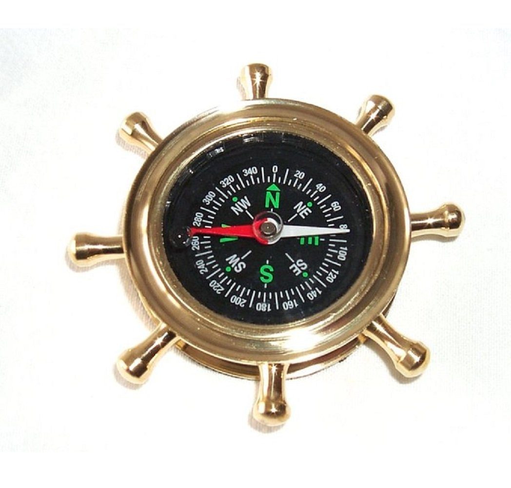 Tischkompass Kompass, Reproduktion Magnetkompass, Steuerrad, Linoows als Messing, Dekoobjekt