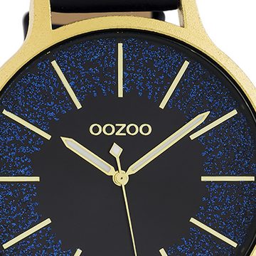 OOZOO Quarzuhr Oozoo Unisex Armbanduhr Timepieces Analog, (Analoguhr), Damen, Herrenuhr rund, groß (ca. 44mm), Lederarmband schwarz, Fashion