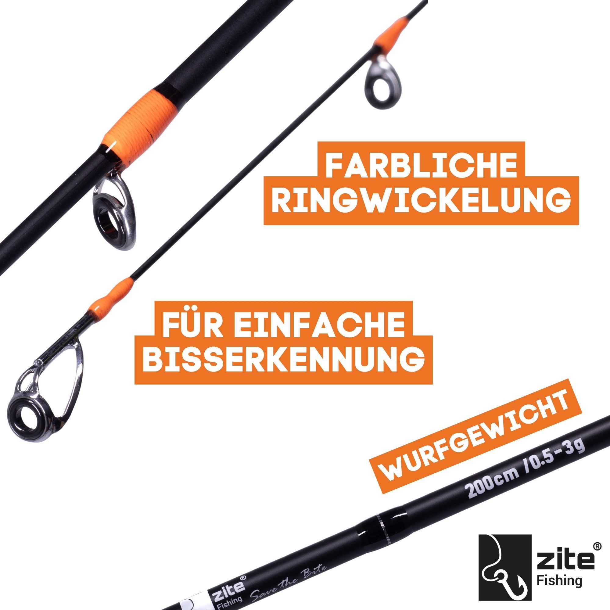Zite Forellenrute Ultra Light Gummiköder Ruten Set, Solid Tip Rute 2m & Spinnrolle 1000 – Bild 4 von 5