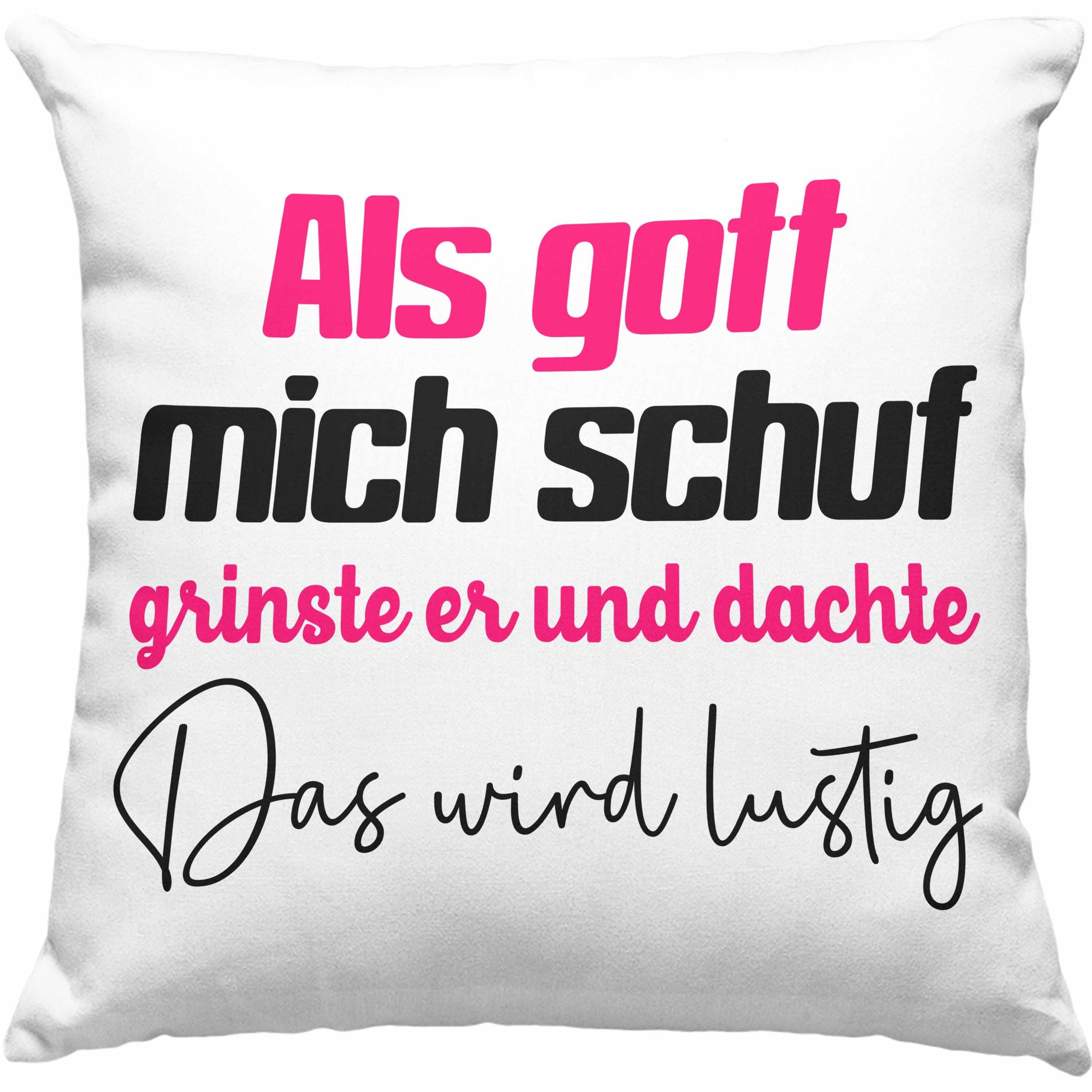 Trendation Dekokissen Trendation - Als Gott Mich Schuf Kissen Geschenk Frauen Freundin Kollegin Mutter Beste Freundin Lustiger Spruch Dekokissen mit Füllung 40x40 Rosa